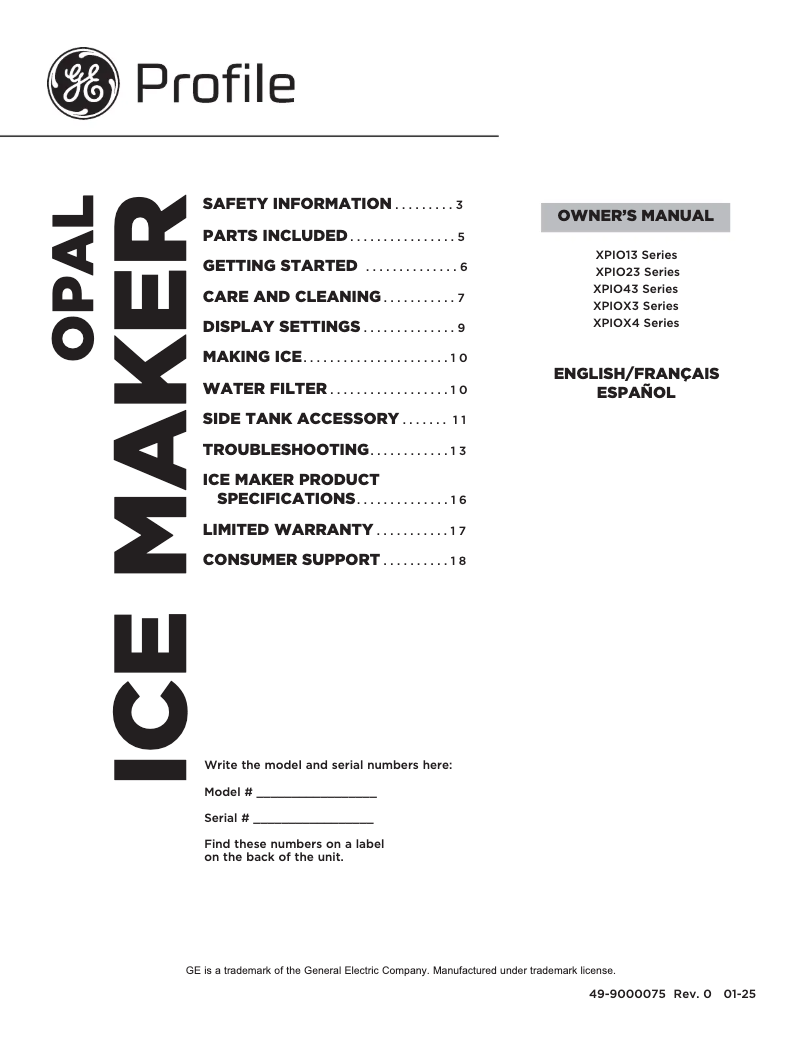 Imagen de la primera página del manual del dispositivo Profile Opal XPIO23BCBT
