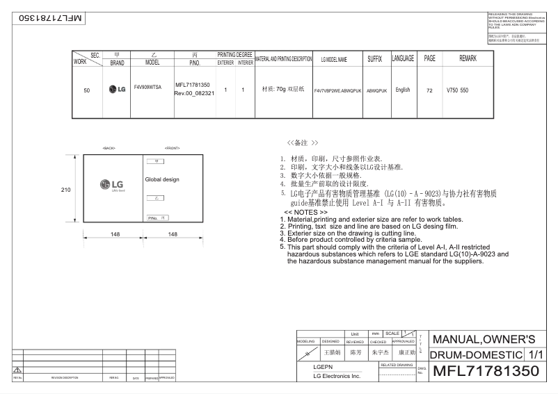 Page n°1 - Manuel utilisateur LG F4V909WTSA