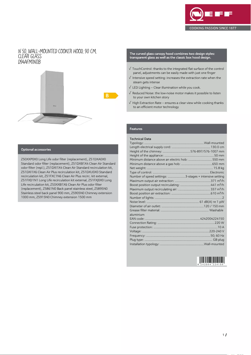 Page n°1 - Fiche technique Neff D94AFM1N0B