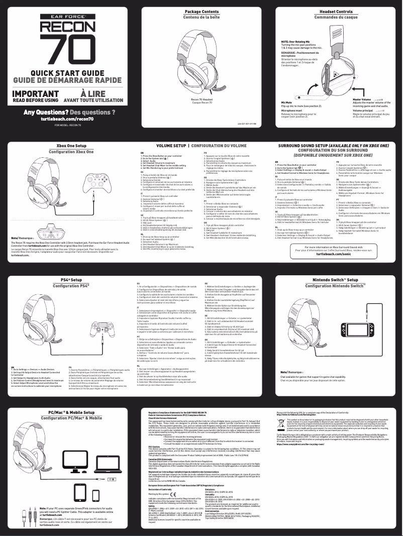 Image de la première page du manuel de l'appareil Ear Force Recon 70