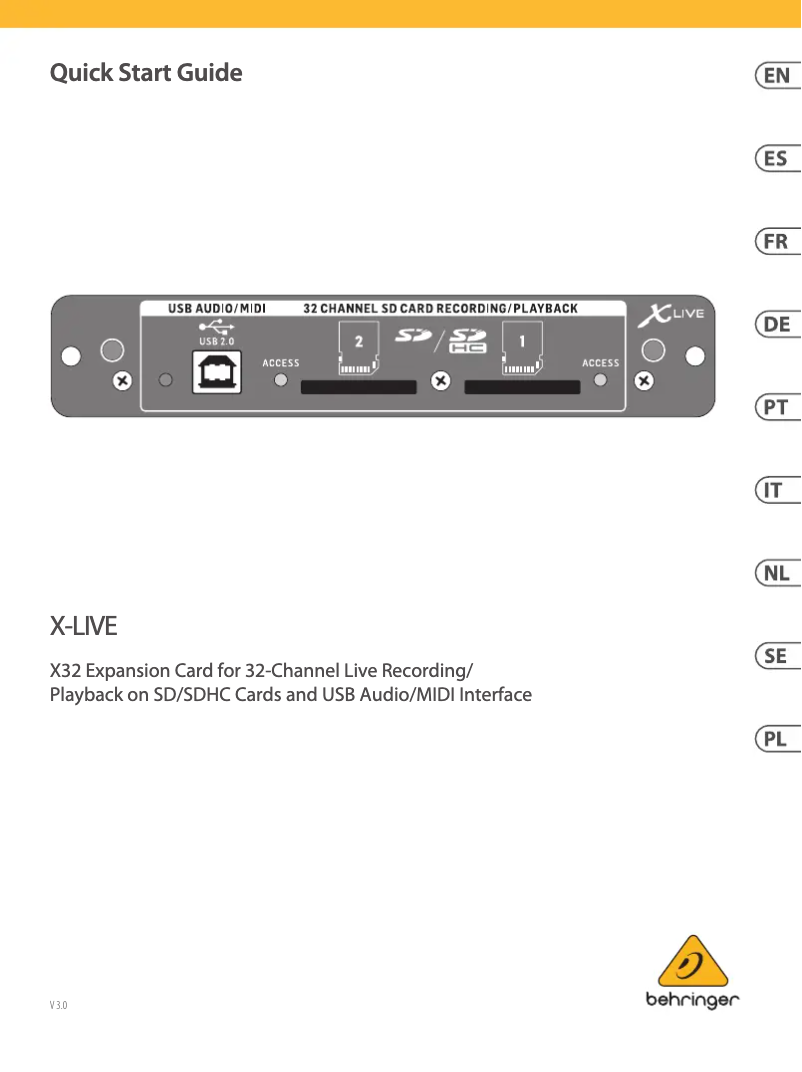 Page 1 de la notice Guide de démarrage rapide Behringer X-LIVE