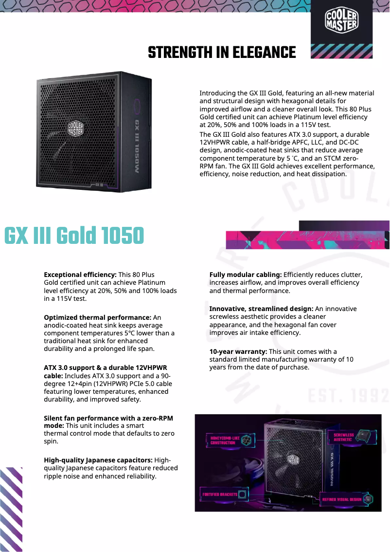 Page 1 de la notice Fiche technique Cooler Master GX III Gold 1050