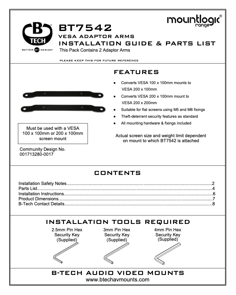 Page n°1 - Manuel utilisateur B-Tech BT7542