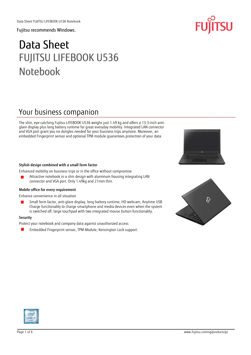 Page n°1 - Manuel utilisateur Fujitsu LIFEBOOK U536