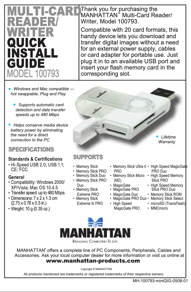 Page 1 de la notice Manuel utilisateur Manhattan 100793