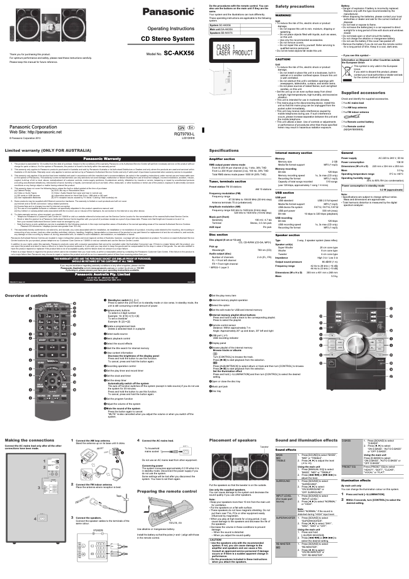 Page n°1 - Manuel utilisateur Panasonic SC-AKX56