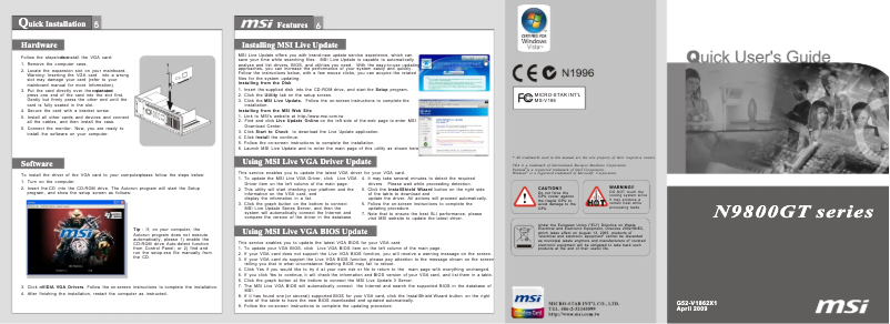 Page n°1 - Manuel utilisateur MSI GeForce 9800GT