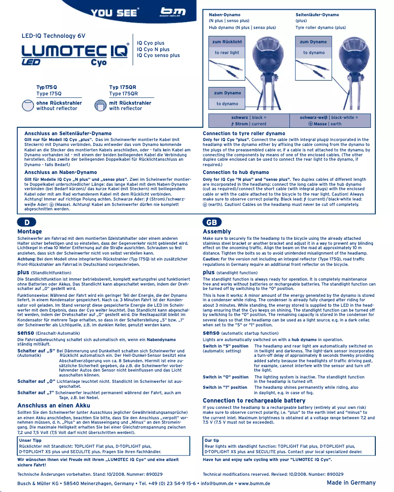 Page 1 de la notice Manuel utilisateur Busch + Müller Lumotec IQ Cyo senso plus