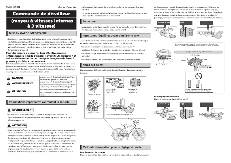 Page 1 de la notice Manuel utilisateur Shimano SL-C2010-3