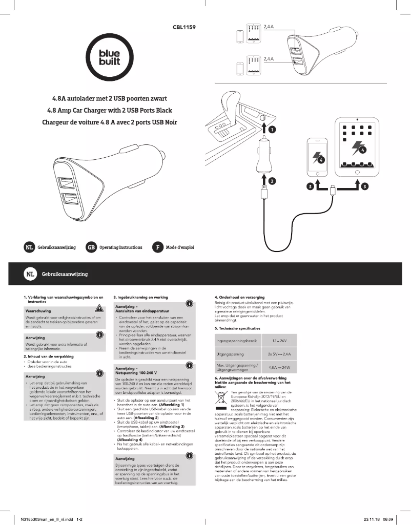 Page 1 de la notice Manuel utilisateur BlueBuilt CBL1159