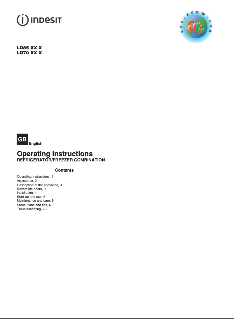 Page 1 de la notice Manuel utilisateur Indesit LD85 F1 W