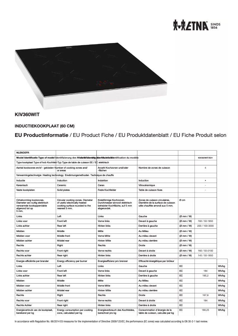 Page 1 de la notice Fiche technique Etna KIV360WIT