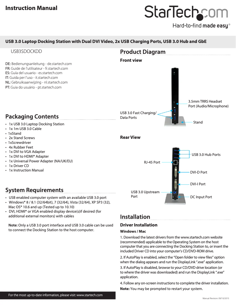 Page n°1 - Manuel utilisateur StarTech.com USB3SDOCKDD