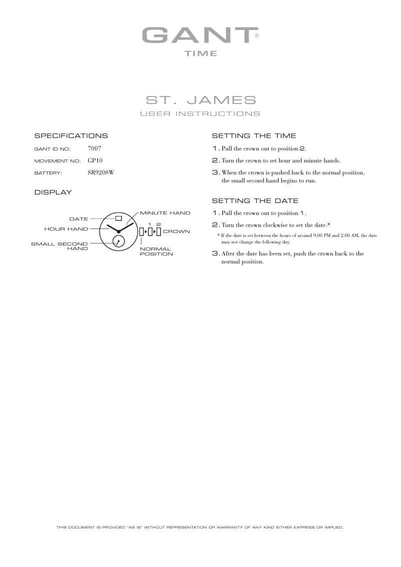 Page 1 de la notice Manuel utilisateur Gant St. James 7007