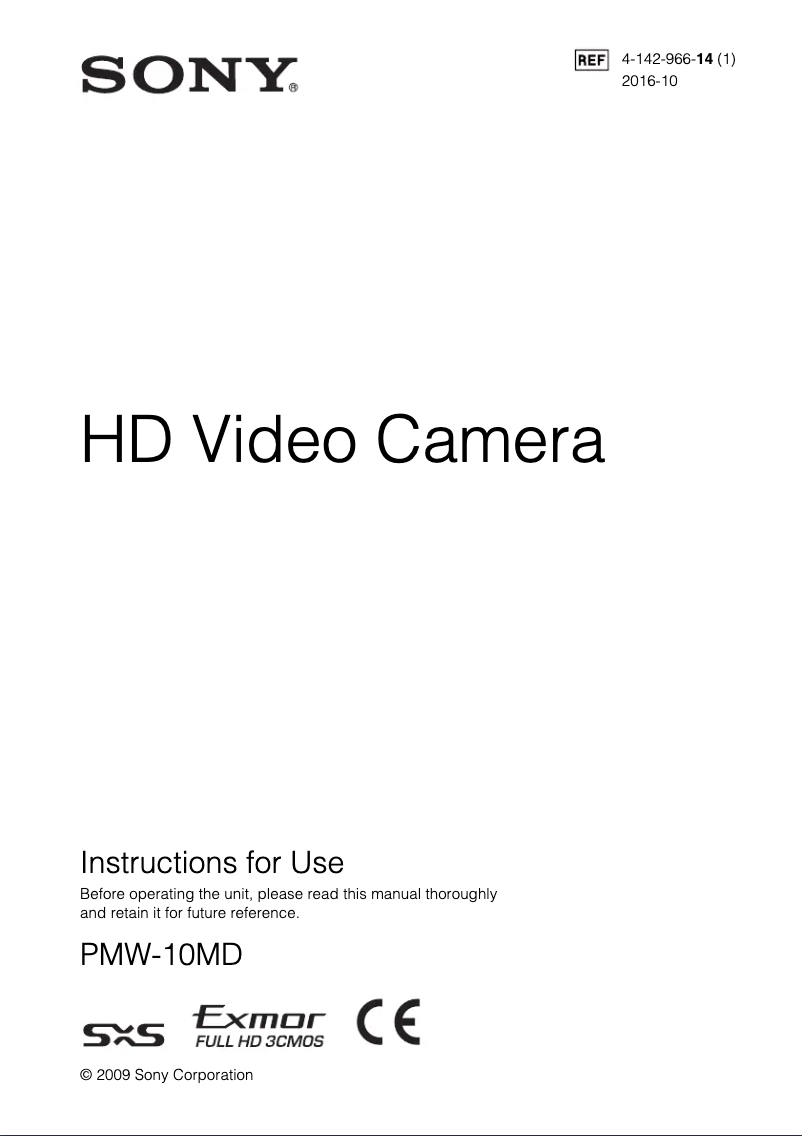 Page n°1 - Manuel utilisateur Sony PMW-10MD