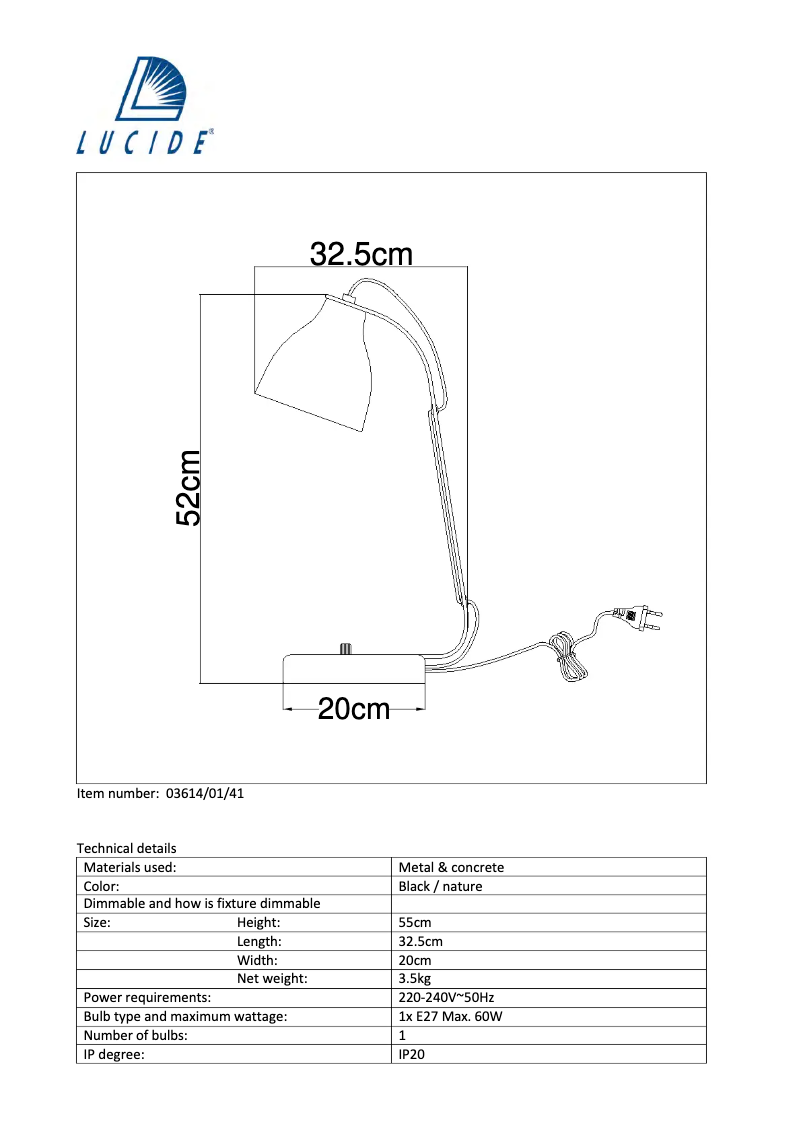 Page 1 de la notice Manuel utilisateur Lucide Ponsoo 03614/01/41