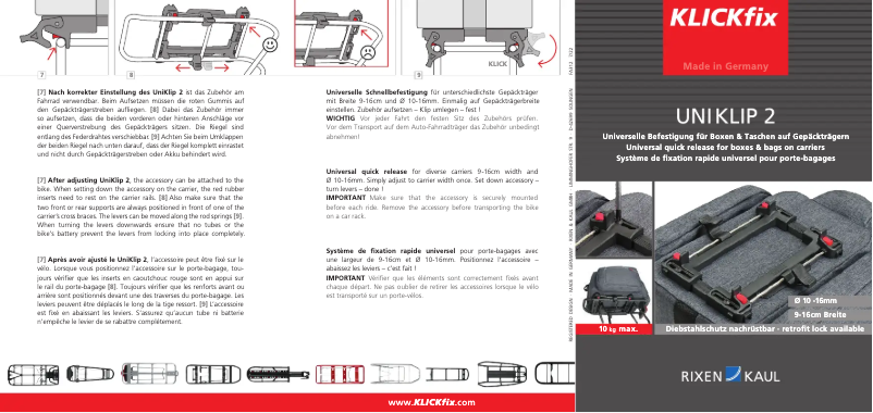 Page 1 de la notice Manuel utilisateur Rixen&Kaul UNIKLIP 2