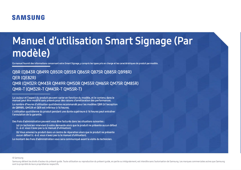 Page 1 de la notice Manuel utilisateur Samsung QB50R
