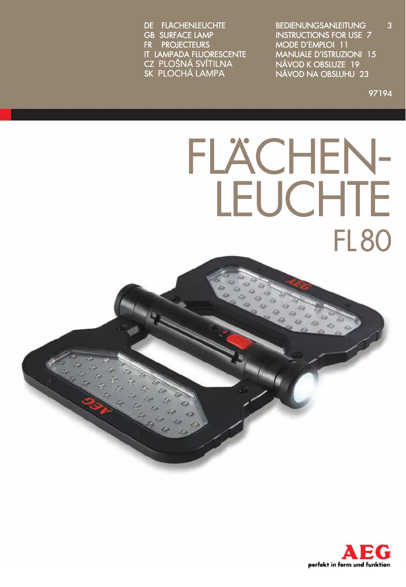 Page n°1 - Manuel utilisateur AEG FL 80