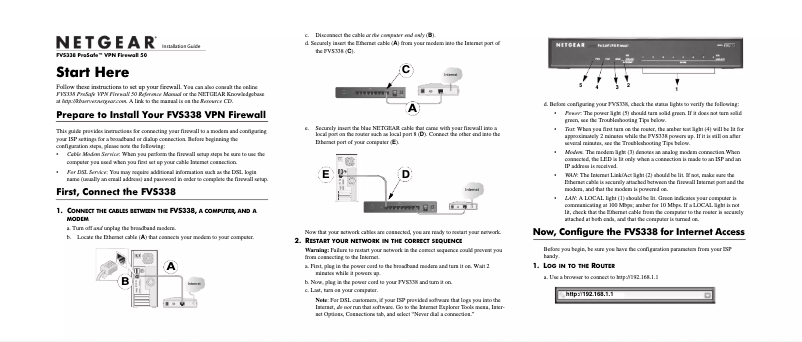 Page 1 de la notice Guide d'installation Netgear FVS338