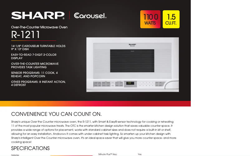 Page 1 de la notice Fiche technique Sharp R-1211