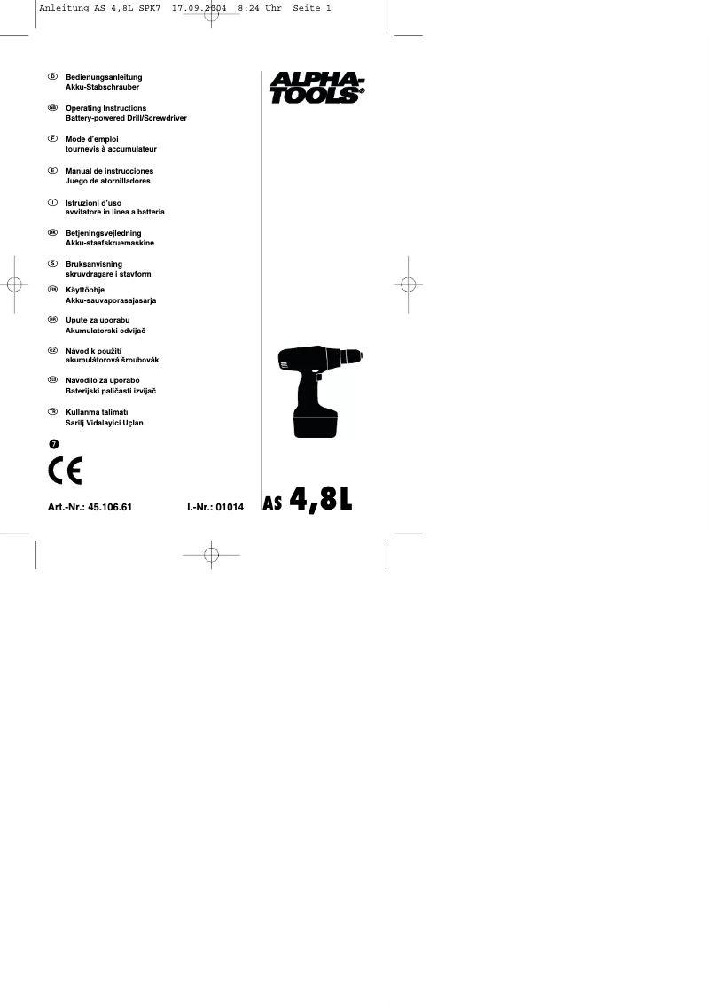 Page n°1 - Manuel utilisateur Alpha Tools AS 4,8L