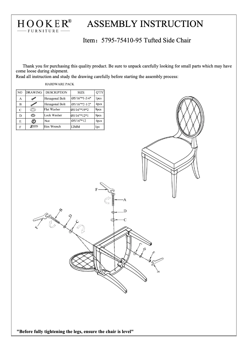 Page n°1 - Manuel utilisateur Hooker 5795-75410-95
