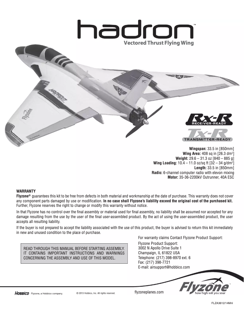 Page n°1 - Manuel utilisateur Hobbico Hadron