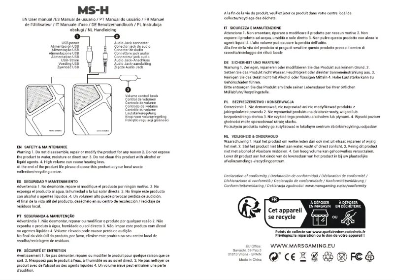 Page 1 de la notice Manuel utilisateur Mars Gaming MS-H