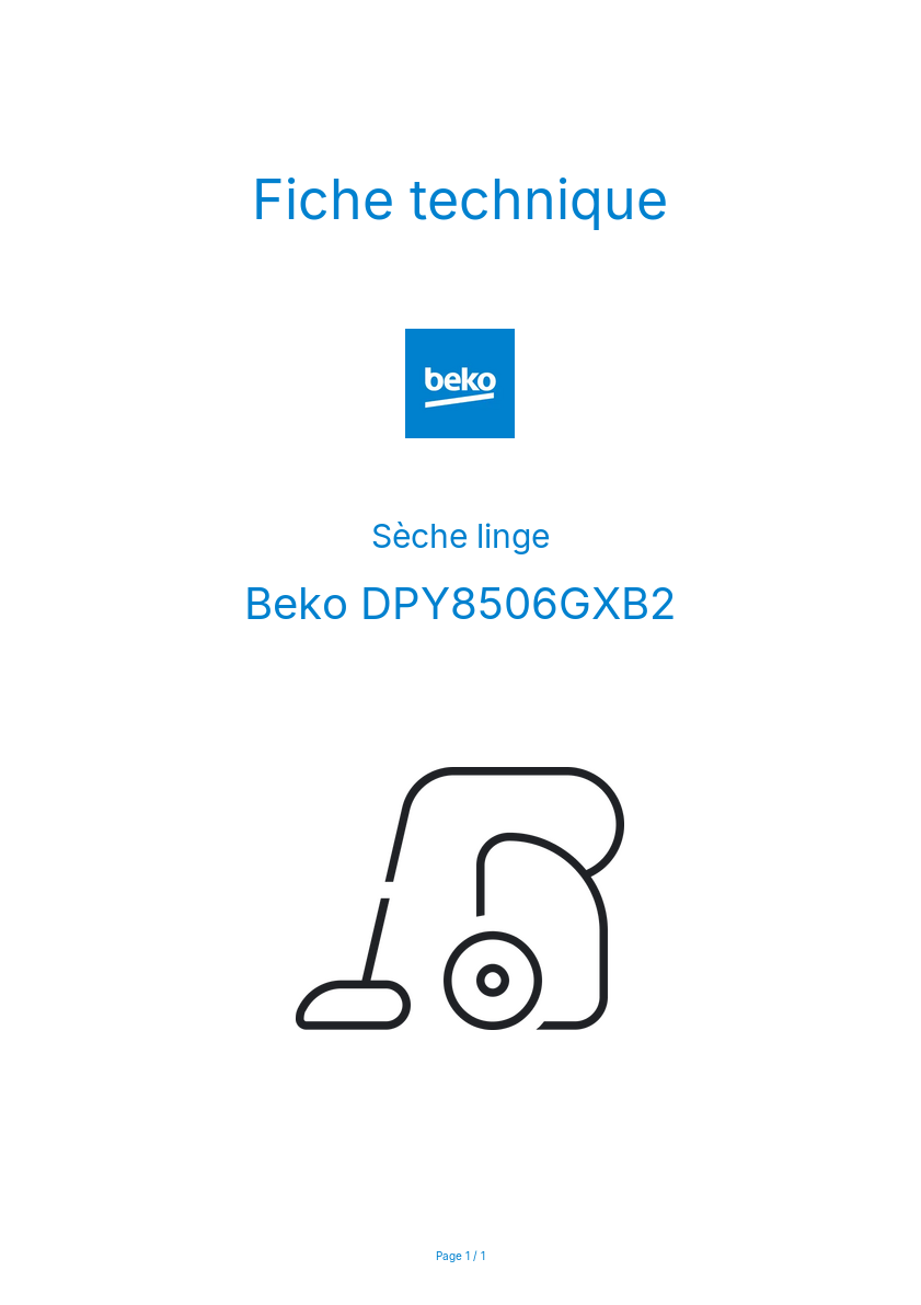 Page n°1 - Fiche technique Beko DPY8506GXB2