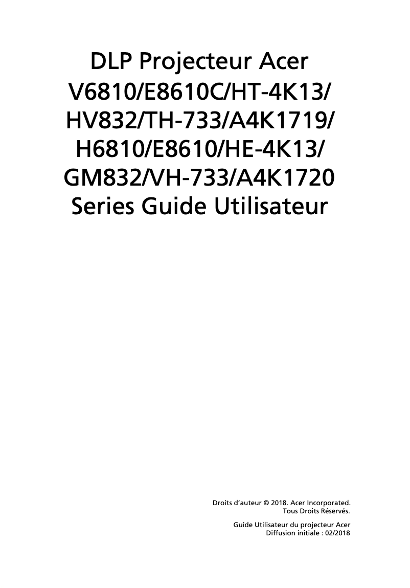 Page n°1 - Manuel utilisateur Acer HV832