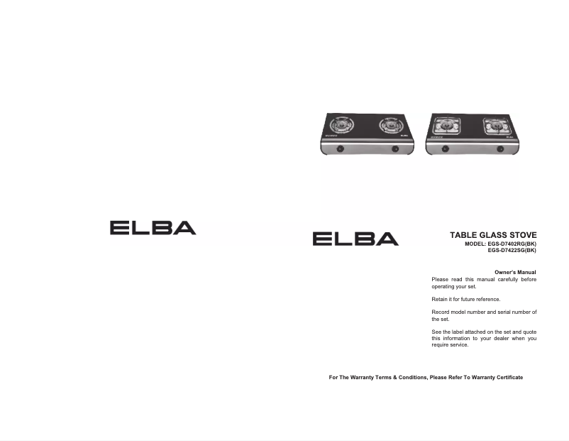 Page 1 de la notice Manuel utilisateur Elba EGS-D7402RG(BK)