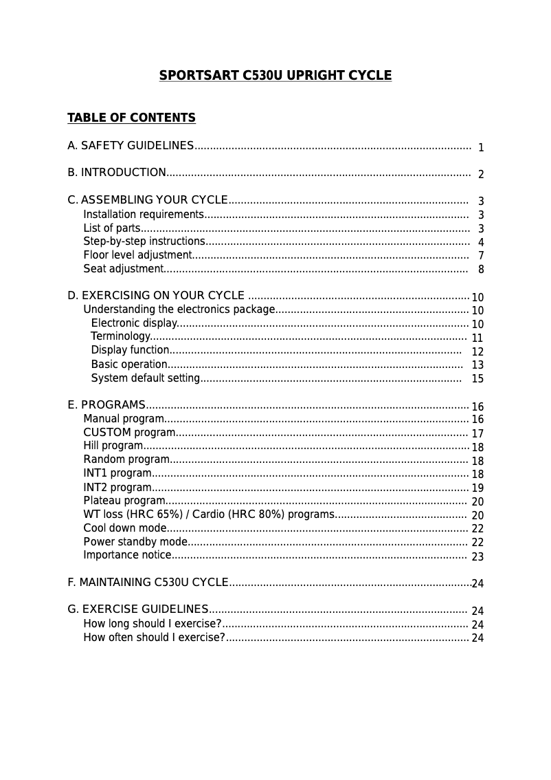 Page 1 de la notice Manuel utilisateur SportsArt C530u