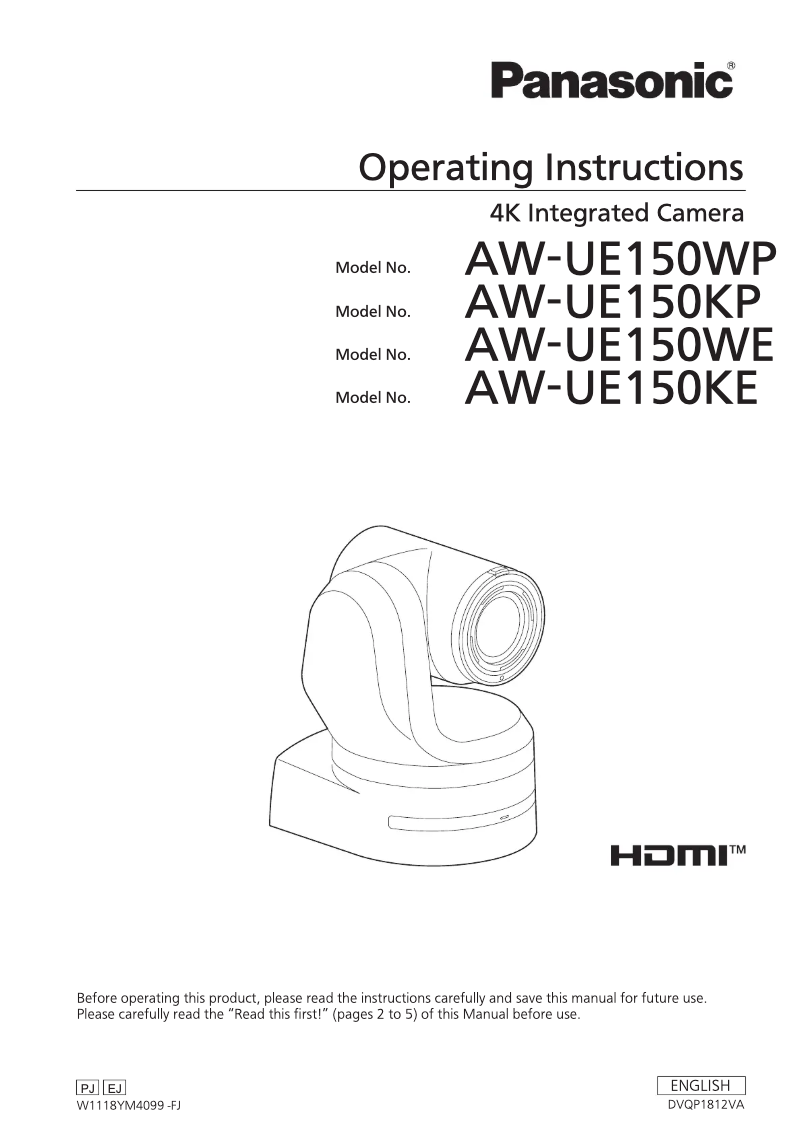 Page 1 de la notice Manuel utilisateur Panasonic AW-UE150