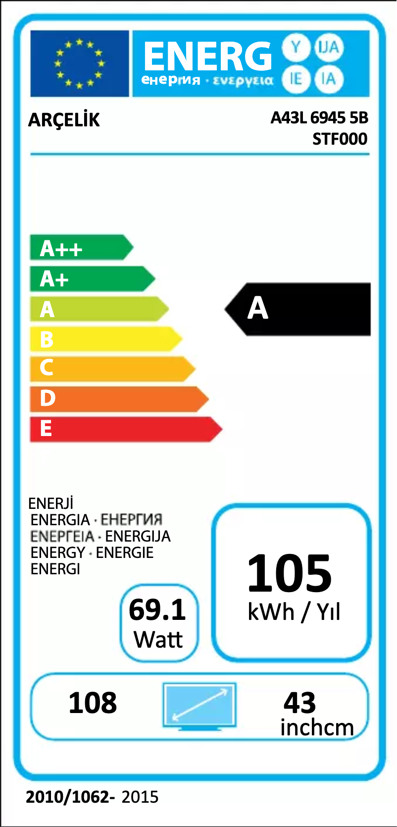 Page 1 de la notice Label énergétique Grundig A43L 6945 5B