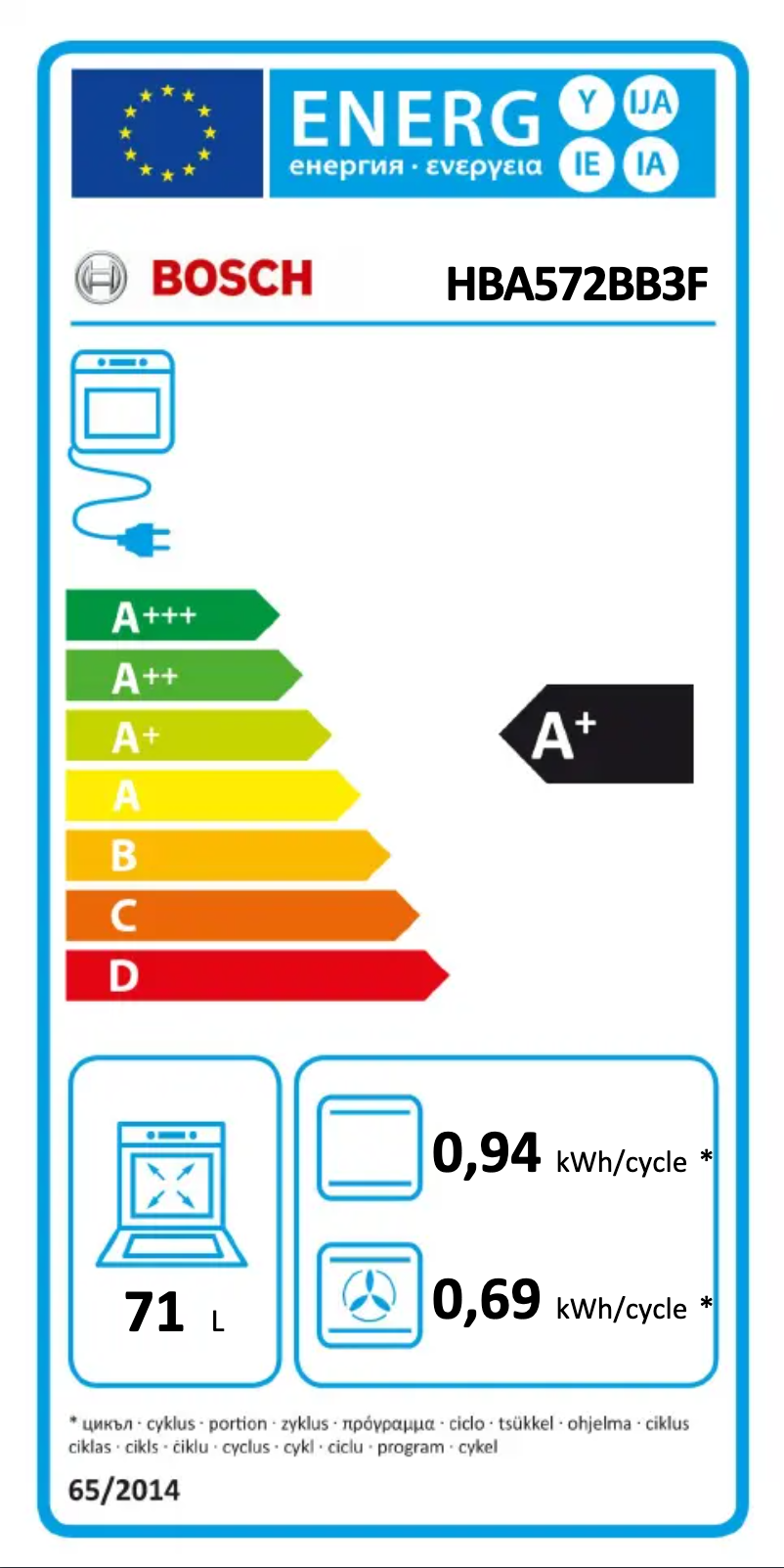 Page n°1 - Label énergétique Bosch HBA572BB3F