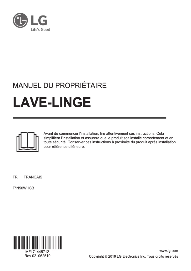 Page 1 de la notice Manuel utilisateur LG F84N50WHSB