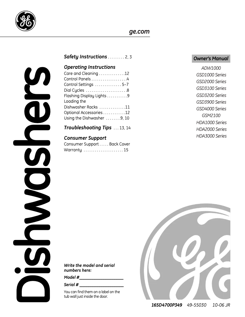 Page n°1 - Manuel d'utilisation et d'entretien GE Nautilus GSD4100JCC