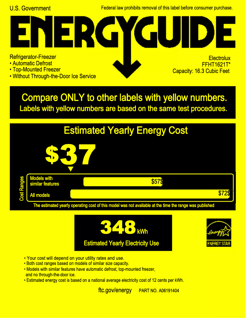 Page n°1 - Label énergétique Frigidaire FFHT1621TB