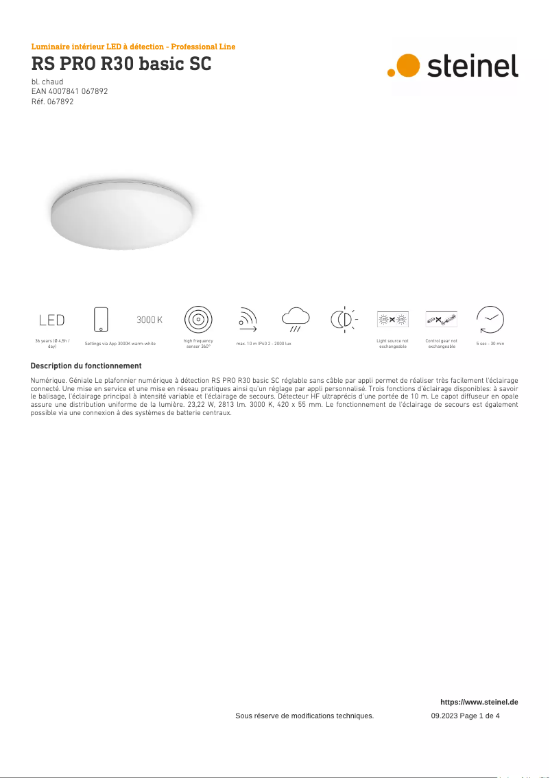 Página 1 del manual Ficha técnica Steinel RS PRO R30 Basic SC
