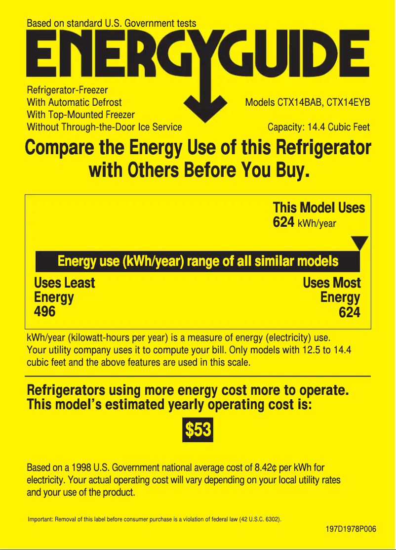Page n°1 - Label énergétique Hotpoint CTX14BABWW