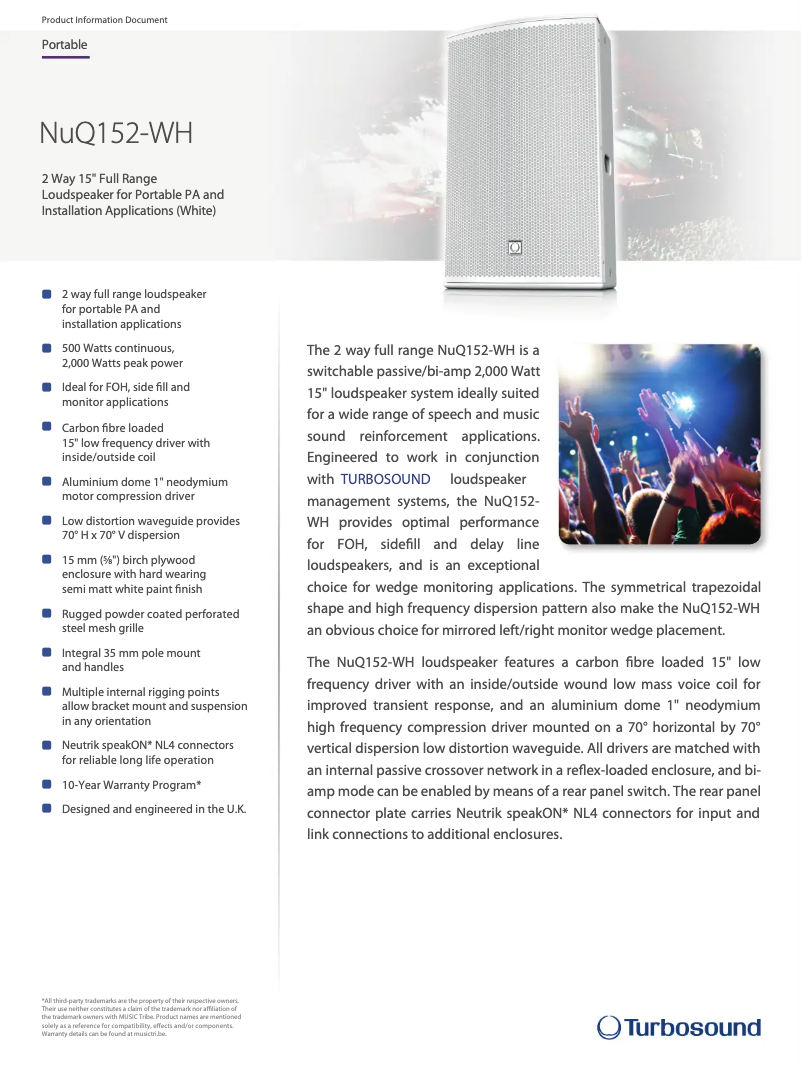 Page n°1 - Fiche technique Turbosound NuQ152
