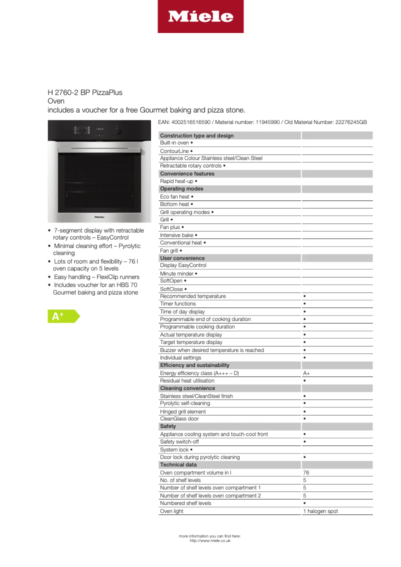 Page n°1 - Fiche technique Miele H 6880-2 BP