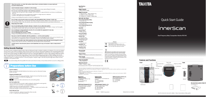 Page n°1 - Guide de démarrage rapide Tanita RD-545HR