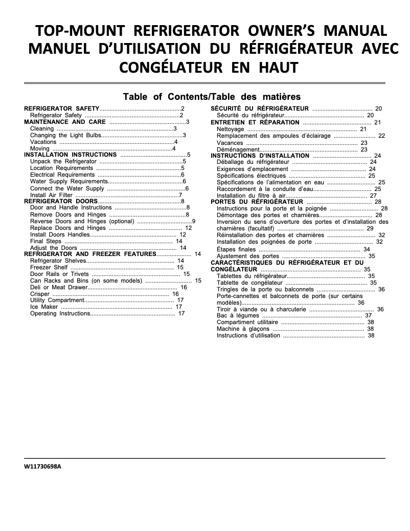 Page n°1 - Manuel utilisateur Amana ART318FFDB