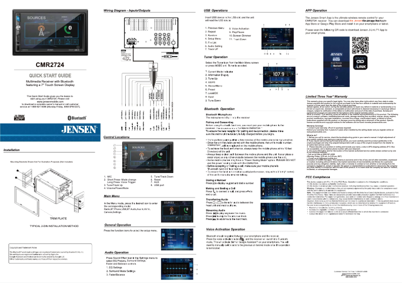 Page 1 de la notice Guide de démarrage rapide Jensen CMR2724