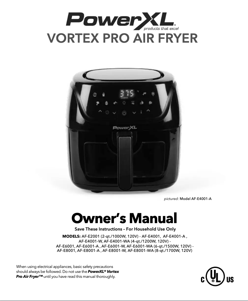 Page 1 de la notice Manuel utilisateur PowerXL Vortex Pro Air Fryer AF-E4001-A