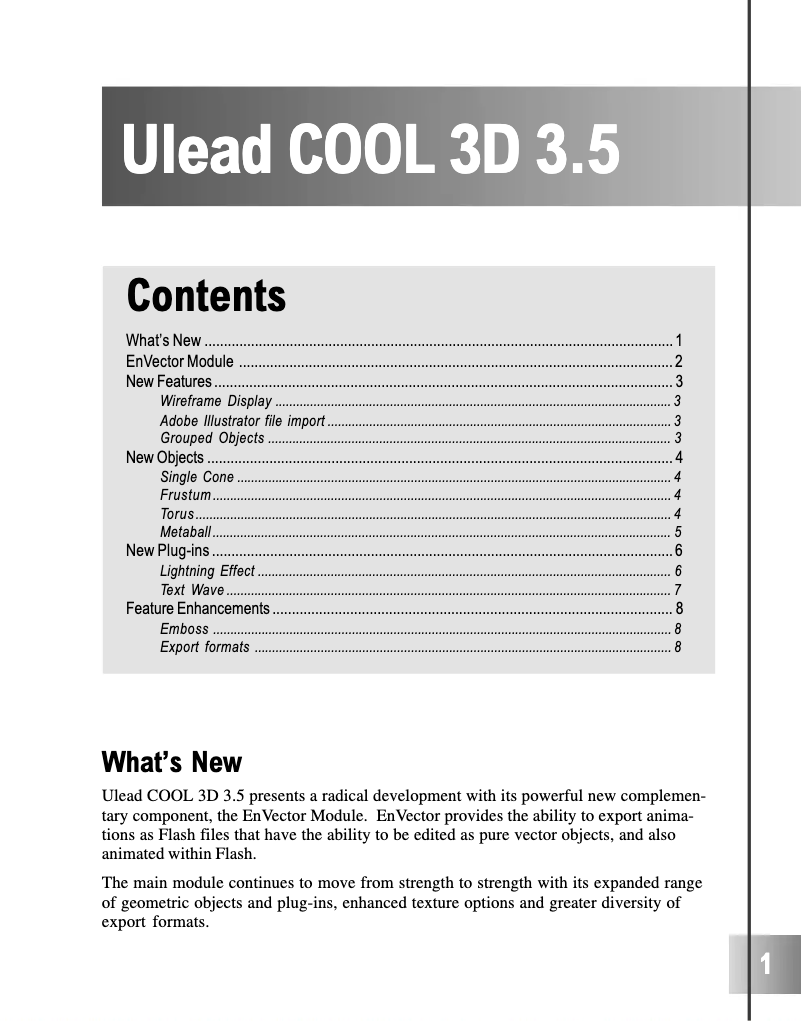 Page 1 de la notice Manuel utilisateur Ulead COOL 3D 3.5
