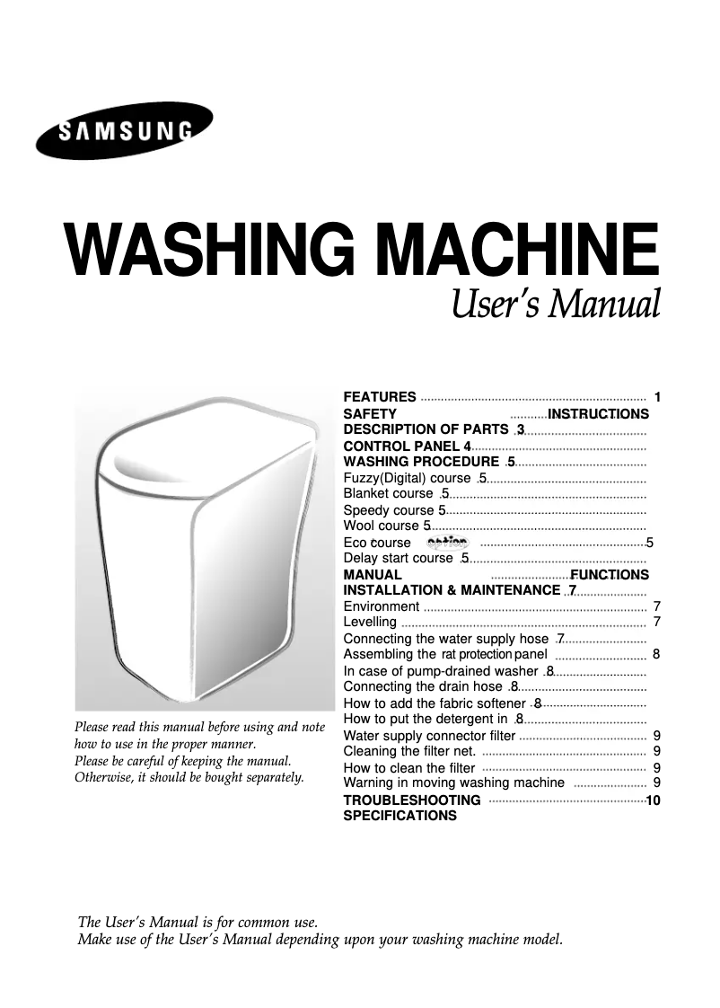 Página 1 del manual Manual de usuario Samsung WA10B3Q1