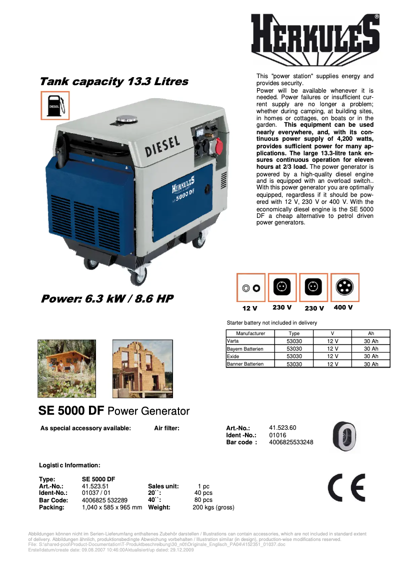 Page 1 de la notice Manuel utilisateur Herkules SE 5000 DF